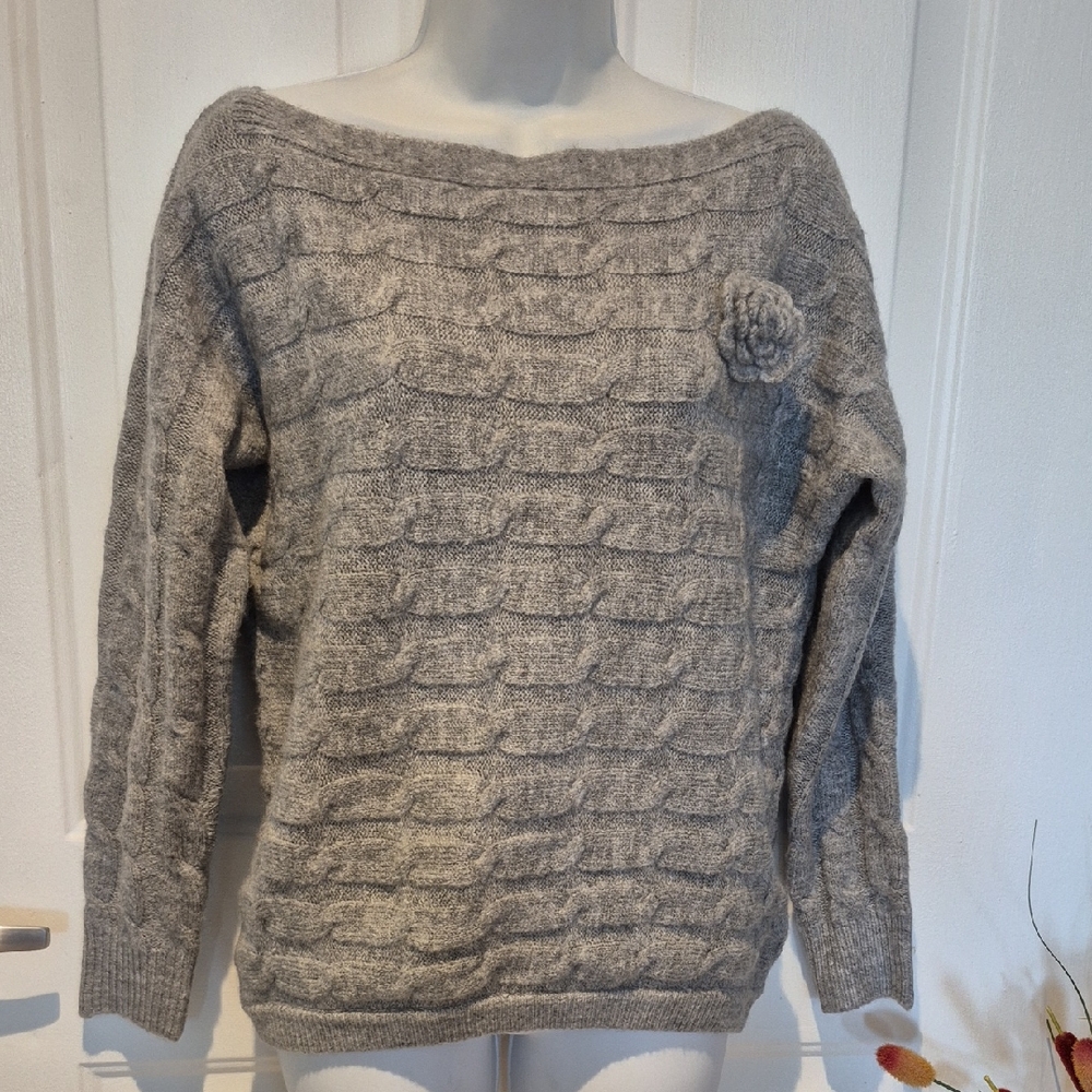 Military Hippie Gray Cable Knit Boat Neck Sweater NWT size S/M